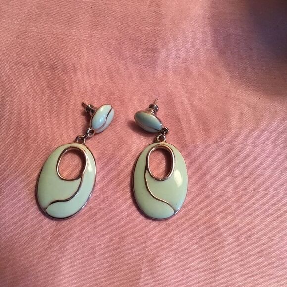 Goldtone Light Blue Enamel Earrings - Picture 2 of 4
